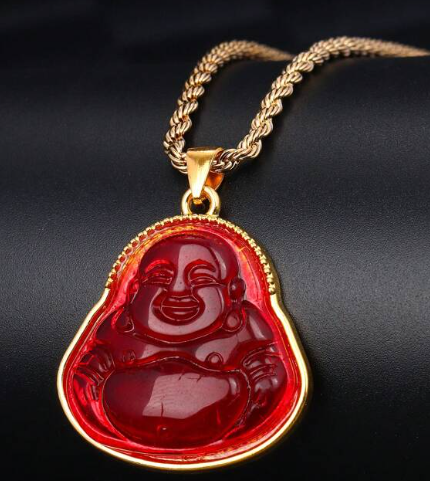 1 Red-Gold Buddha Pendant Necklace With 18k Gold Plated Chain