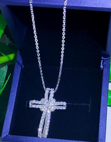 Silver & White Cubic Zirconia Cross Pendant Necklace 925